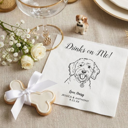 Modern Dog Wedding Cocktail Napkins  スタンダードカクテルナプキン