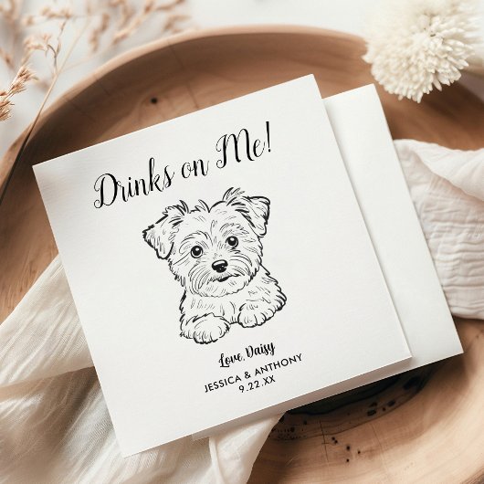 Modern Dog Wedding Cocktail Napkins  スタンダードカクテルナプキン