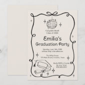 Modern doodle Graduation Invitation 招待状 (正面/裏面)