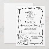 Modern doodle Graduation Invitation 招待状 (正面/裏面)