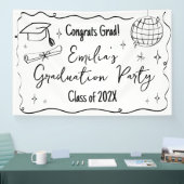 Modern doodle Graduation party backdrop  横断幕 (トレードショー)