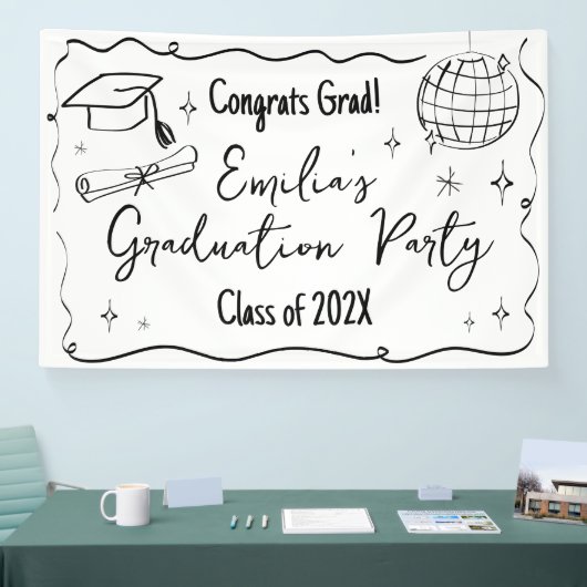 Modern doodle Graduation party backdrop  横断幕 (トレードショー)