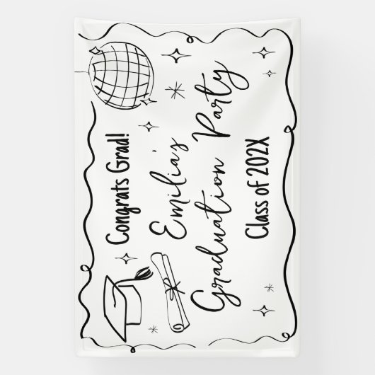 Modern doodle Graduation party backdrop  横断幕 (縦)