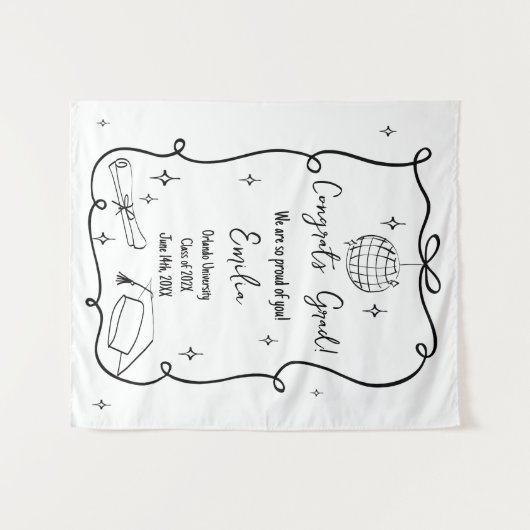 Modern doodle Graduation Welcome Sign タペストリー (正面(横))