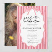 Modern Doodle Hand Drawn Bow Graduation  招待状 (正面/裏面)