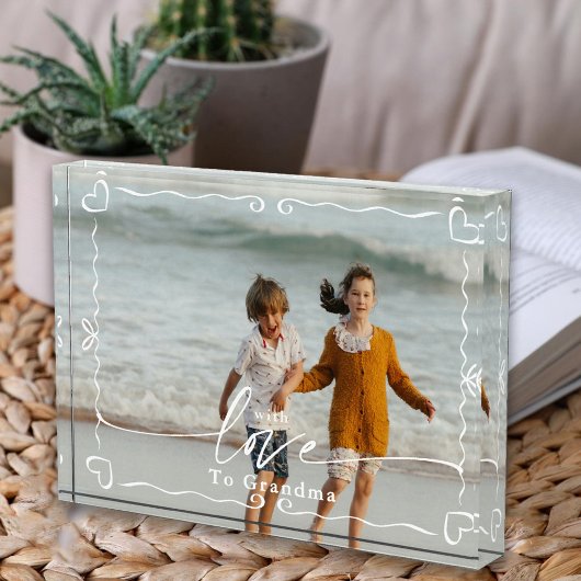 Modern Doodle Heart Love Grandma Keepsake フォトブロック