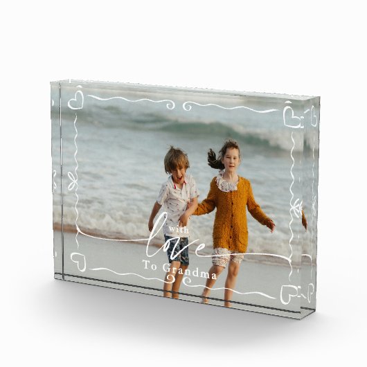 Modern Doodle Heart Love Grandma Keepsake フォトブロック (右)