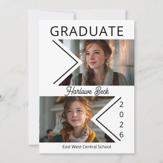 Modern Double Chevron Photo Graduation 2026 案内状 (正面)
