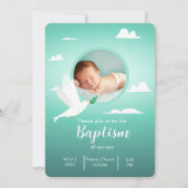Modern Dove Teal Blue Baptism Invitation for Boy 招待状 (正面)