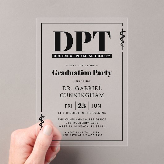 Modern DPT Doctor of Physical Therapy Graduation アクリル招待状 (インサイチュ (ポータブル))