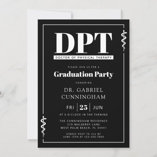 Modern DPT Doctor of Physical Therapy Graduation 招待状 (正面)