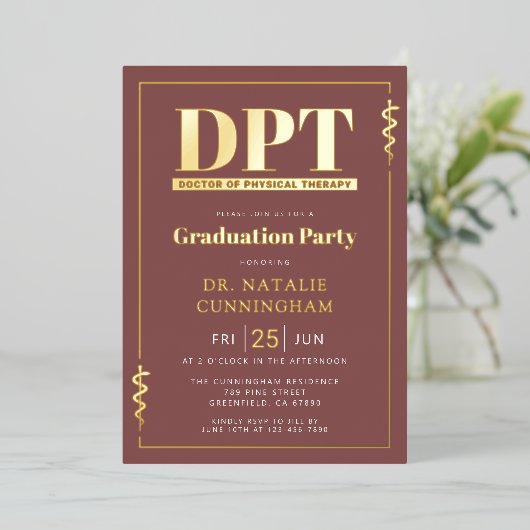 Modern DPT Doctor of Physical Therapy Graduation 箔招待状 (立ち正面)
