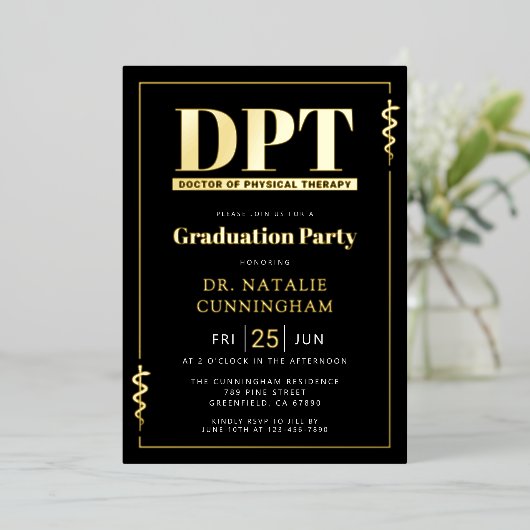 Modern DPT Doctor of Physical Therapy Graduation 箔招待状 (立ち正面)
