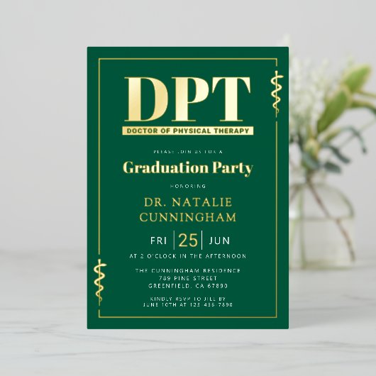 Modern DPT Doctor of Physical Therapy Graduation 箔招待状 (立ち正面)