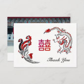 Modern Dragon-Phoenix Double-Xi Wedding Photo サンキューカード (正面/裏面)