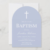 Modern Dusty Blue Arch Christening Baptism 招待状 (正面)