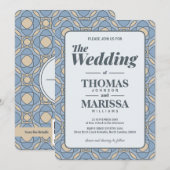 Modern Dusty Blue Art Deco Geometric Wedding 招待状 (正面/裏面)