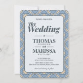 Modern Dusty Blue Art Deco Geometric Wedding 招待状 (正面)