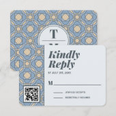 Modern Dusty Blue Art Deco RSVP Card QR Code (正面/裏面)