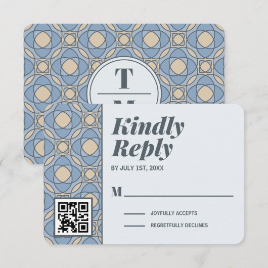 Modern Dusty Blue Art Deco RSVP Card QR Code (正面/裏面)