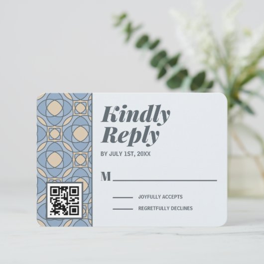Modern Dusty Blue Art Deco RSVP Card QR Code (スタンド正面)