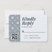 Modern Dusty Blue Art Deco RSVP Card QR Code (正面)