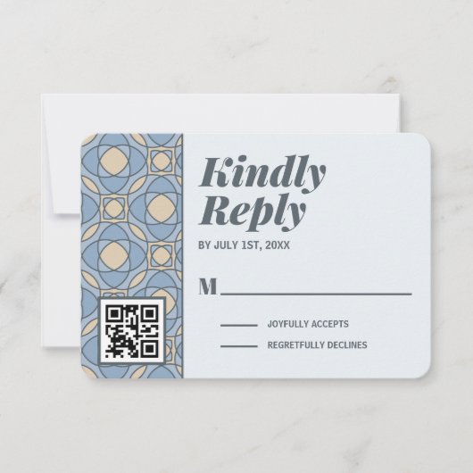 Modern Dusty Blue Art Deco RSVP Card QR Code (正面)