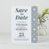 Modern Dusty Blue Art Deco Save the Date QR Code (スタンド正面)
