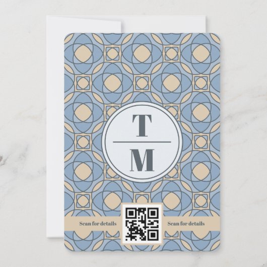 Modern Dusty Blue Art Deco Save the Date QR Code (裏面)