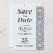 Modern Dusty Blue Art Deco Save the Date QR Code (正面)