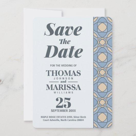 Modern Dusty Blue Art Deco Save the Date QR Code (正面)