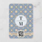 Modern Dusty Blue Art Deco Wedding Details QR Code エンクロージャーカード (裏面)