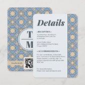 Modern Dusty Blue Art Deco Wedding Details QR Code エンクロージャーカード (正面/裏面)