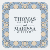 Modern Dusty Blue Art Deco Wedding Favor Stickers スクエアシール (正面)