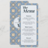 Modern Dusty Blue Art Deco Wedding Menu Card メニュー (正面/裏面)