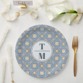Modern Dusty Blue Art Deco Wedding Paper Plates ペーパープレート