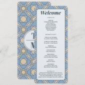 Modern Dusty Blue Art Deco Wedding Program Card プログラム (正面/裏面)