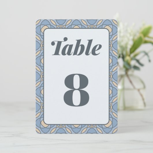 Modern Dusty Blue Art Deco Wedding Table Numbers 招待状 (スタンド正面)