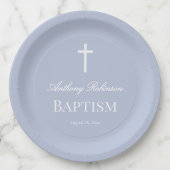 Modern Dusty Blue Baptism Paper Plate ペーパープレート