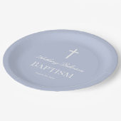 Modern Dusty Blue Baptism Paper Plate ペーパープレート (アングル)