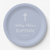 Modern Dusty Blue Baptism Paper Plate ペーパープレート (正面)