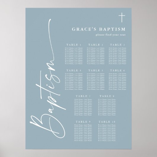 Modern Dusty Blue Boys Baptism Seating Chart ポスター (正面)