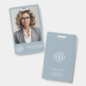 Modern Dusty Blue Employee Photo Company Logo バッジ (正面＆裏面)