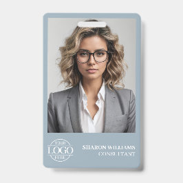 Modern Dusty Blue Employee Photo Company Logo バッジ