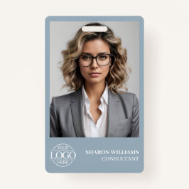 Modern Dusty Blue Employee Photo Company Logo バッジ