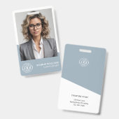 Modern Dusty Blue Employee Photo Company Logo バッジ (正面＆裏面)