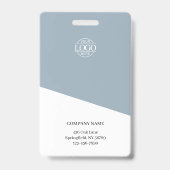 Modern Dusty Blue Employee Photo Company Logo バッジ (裏面)