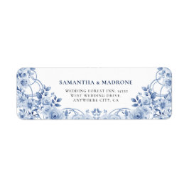 Modern Dusty Blue Floral Bow Return Address Labels ラベル