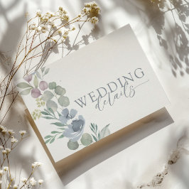Modern Dusty Blue Floral Details Wedding  エンクロージャーカード