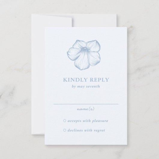 Modern Dusty Blue Floral Elegant Wedding 出欠カード (正面)